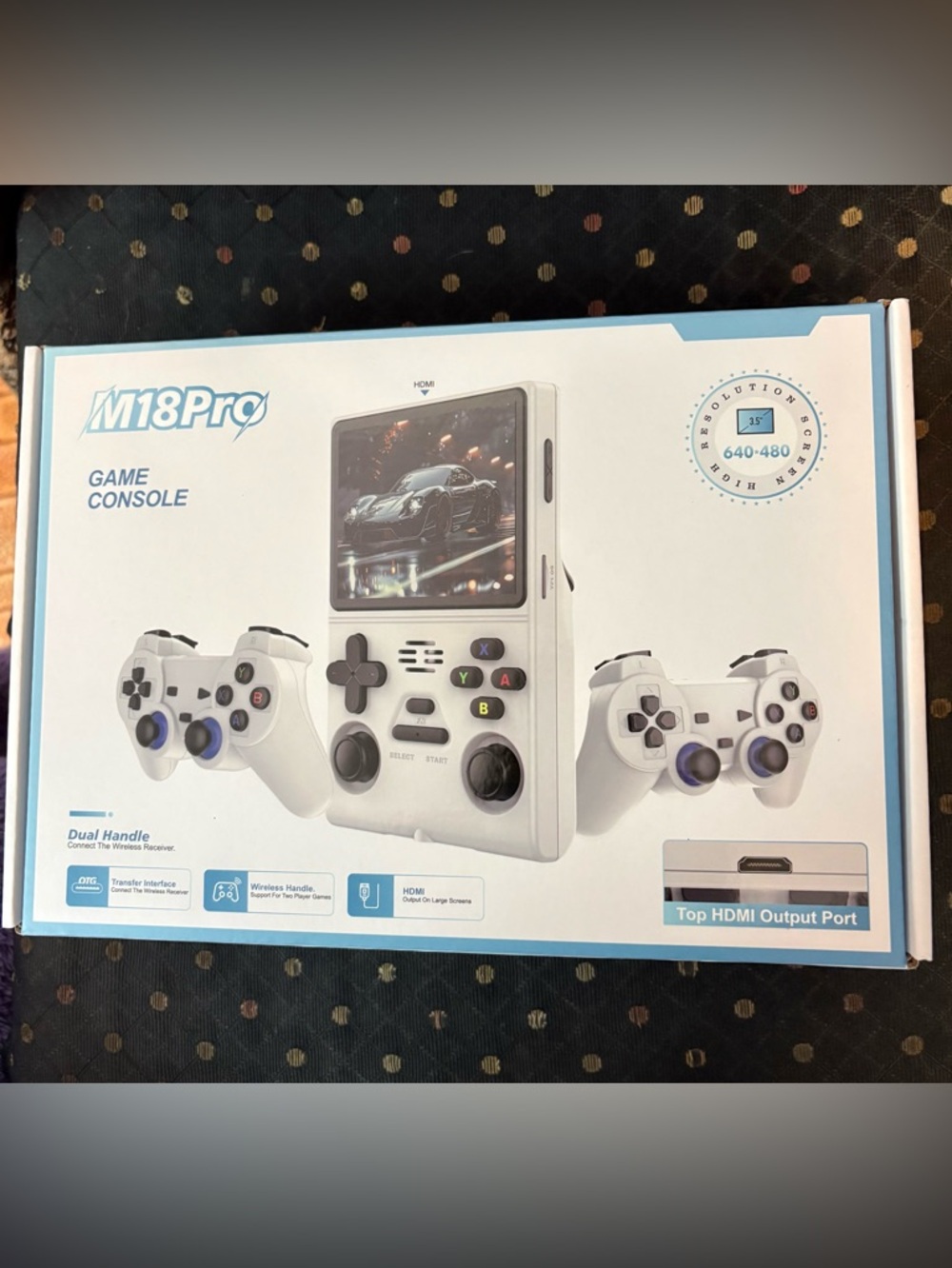 M18Pro White Handheld Game Console with Dual Controllers. NWT.